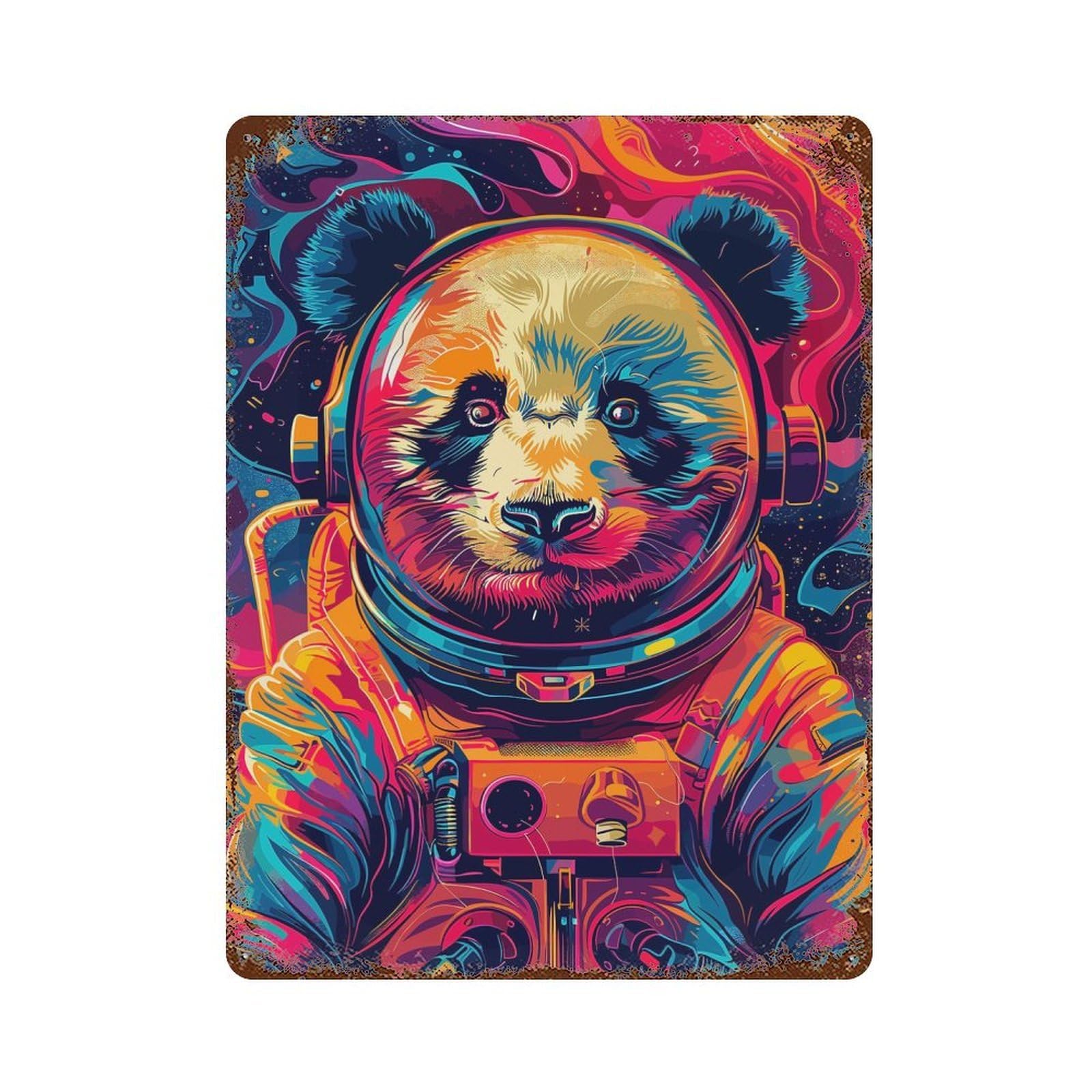 Rust Effect Astronaut Panda Space Vintage Rust Metal Sign 15.7"x11.8", Classic Wall Plaque for Shed, Workshop And Garage Wall Decor