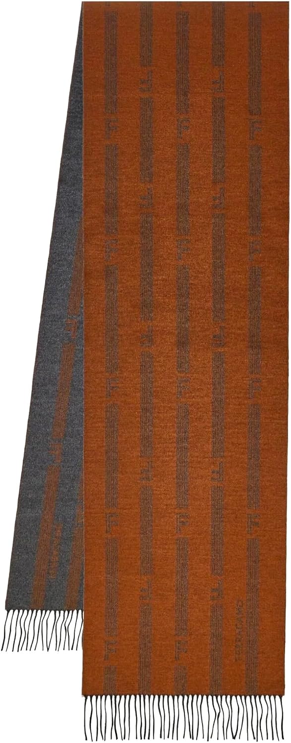Salvatore Ferragamo Grey and Brown Silk Scarf Two-Tone Reversible