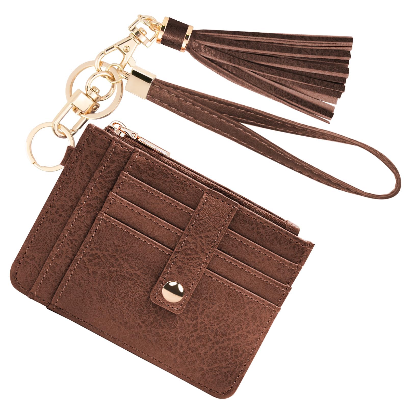 KNGITRYI Small Wristlet Wallets for Women RFID Credit Card Holder Wallet Keychain Wristlet Wallet Credit Card Wallets for Women (Chocolate Brown)