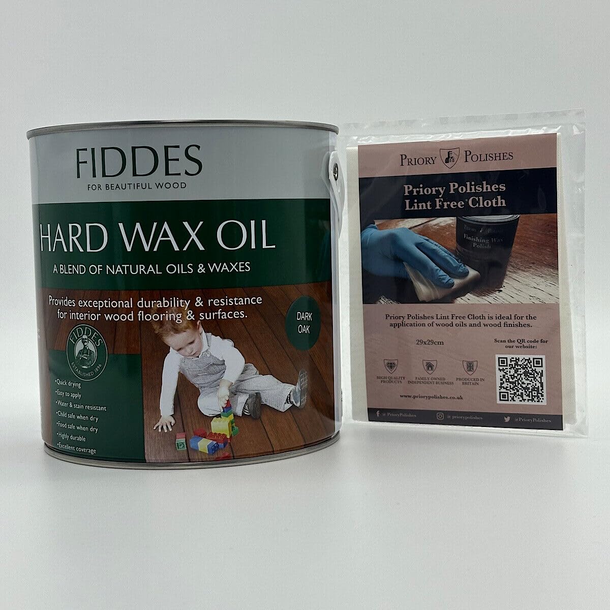 Fiddes Hard Wax Oil - Dark Oak + Free Priory Polishes© Lint Free Cloth (2.5 litres)