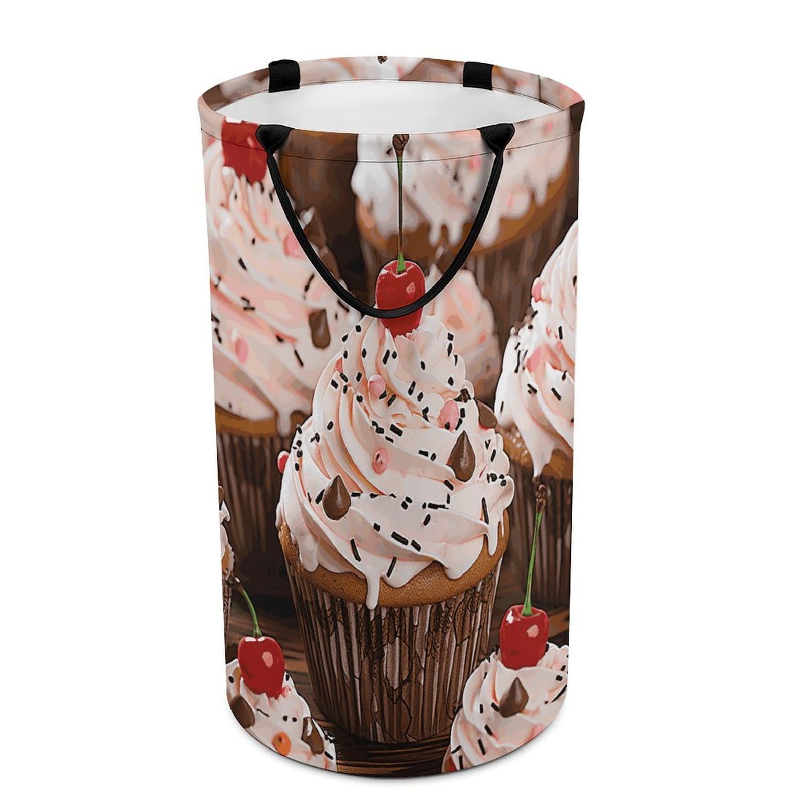 Cupcake And Muffin Laundry Basket Freestanding Laundry Hamper with Handles Waterproof Dirty Clothes Hamper Collapsible Washing Bin Aesthetic Clothes Basket for Bathroom Bedroom Dorm