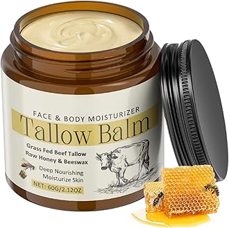 Beef Tallow for Skin, Beef Tallow Moisturiser for Face & Body, Beef Tallow Face Cream with Raw Honey & Beeswax, Tallow and Honey Balm, Beef Tallow Skin Care with Grass Fed Beef Tallow, 60g