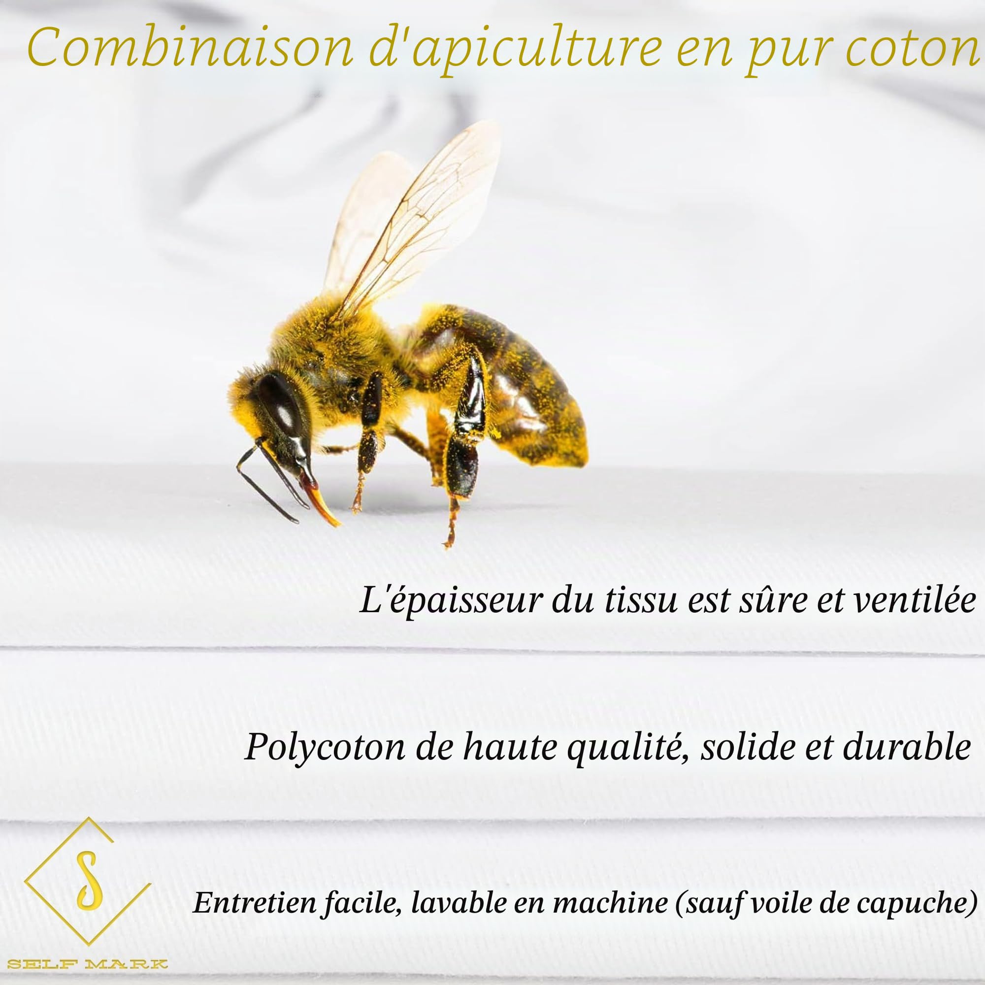 Bee Suit – Vêtement d'apiculteur professionnel complet en polycoton pour homme et femme (Voile rond, XXL)