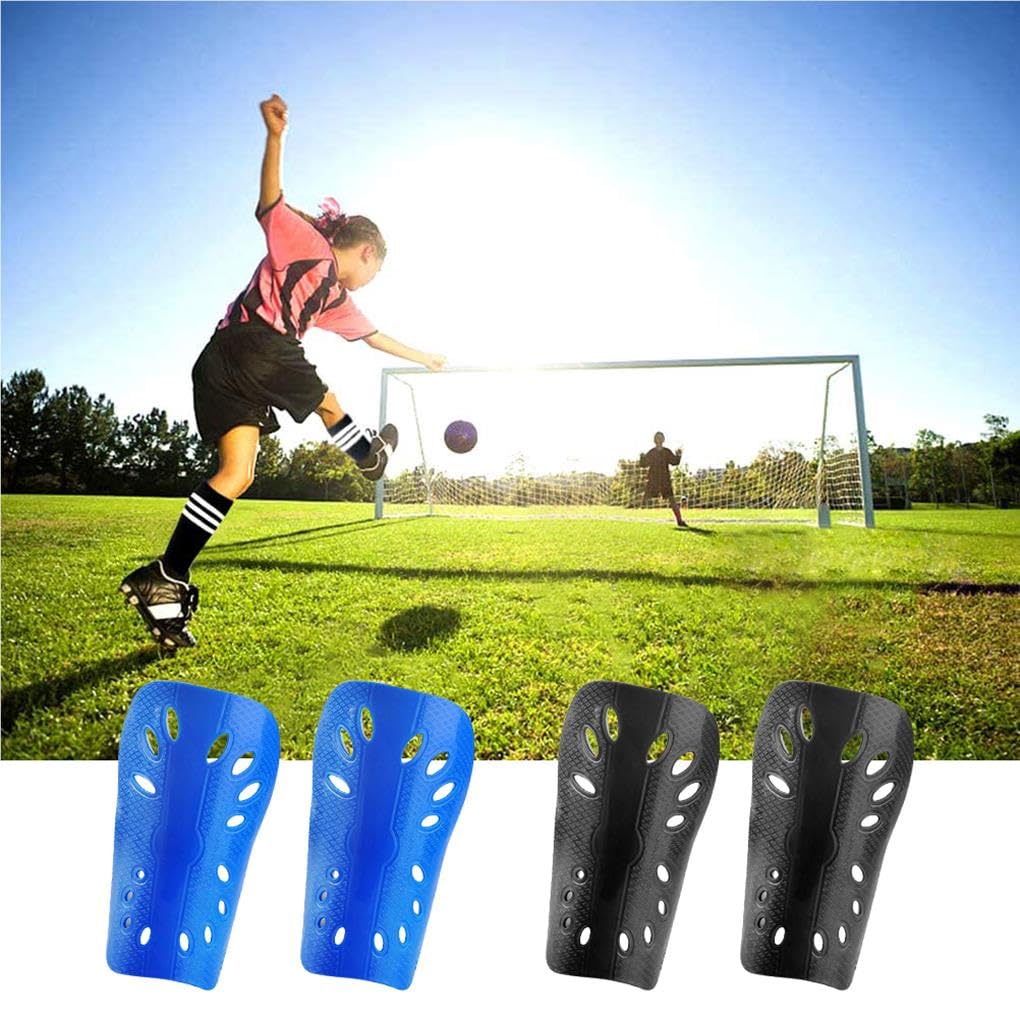 2 pares de espinilleras anticolisión, a prueba de golpes, soporte de seguridad para jóvenes y niños, herramienta de protección deportiva, equipo de fútbol para niños, color negro