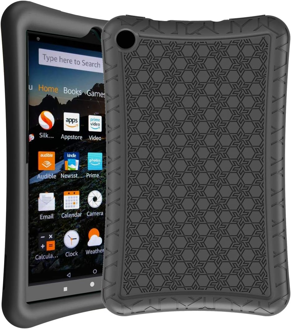 BMOUO Case for All-New Amazon Fire HD 8 Tablet (7th and 8th Generation, 2017 and 2018 Release) - Light Weight Shock Proof Soft Silicone Back Cover for Fire HD 8, Black