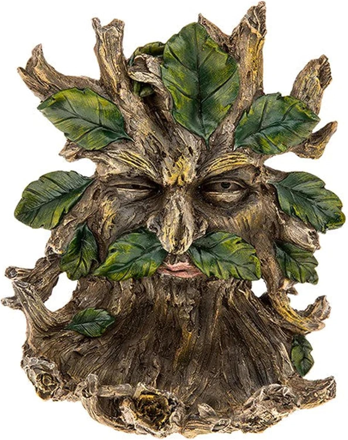 Old Man Tree Face Hugger Outdoor Decor with Bird Feeder, Handmade Tree Art Resin Statue with Leaf & Root Details, Whimsical Hanging Yard Art for Garden Wall Fence