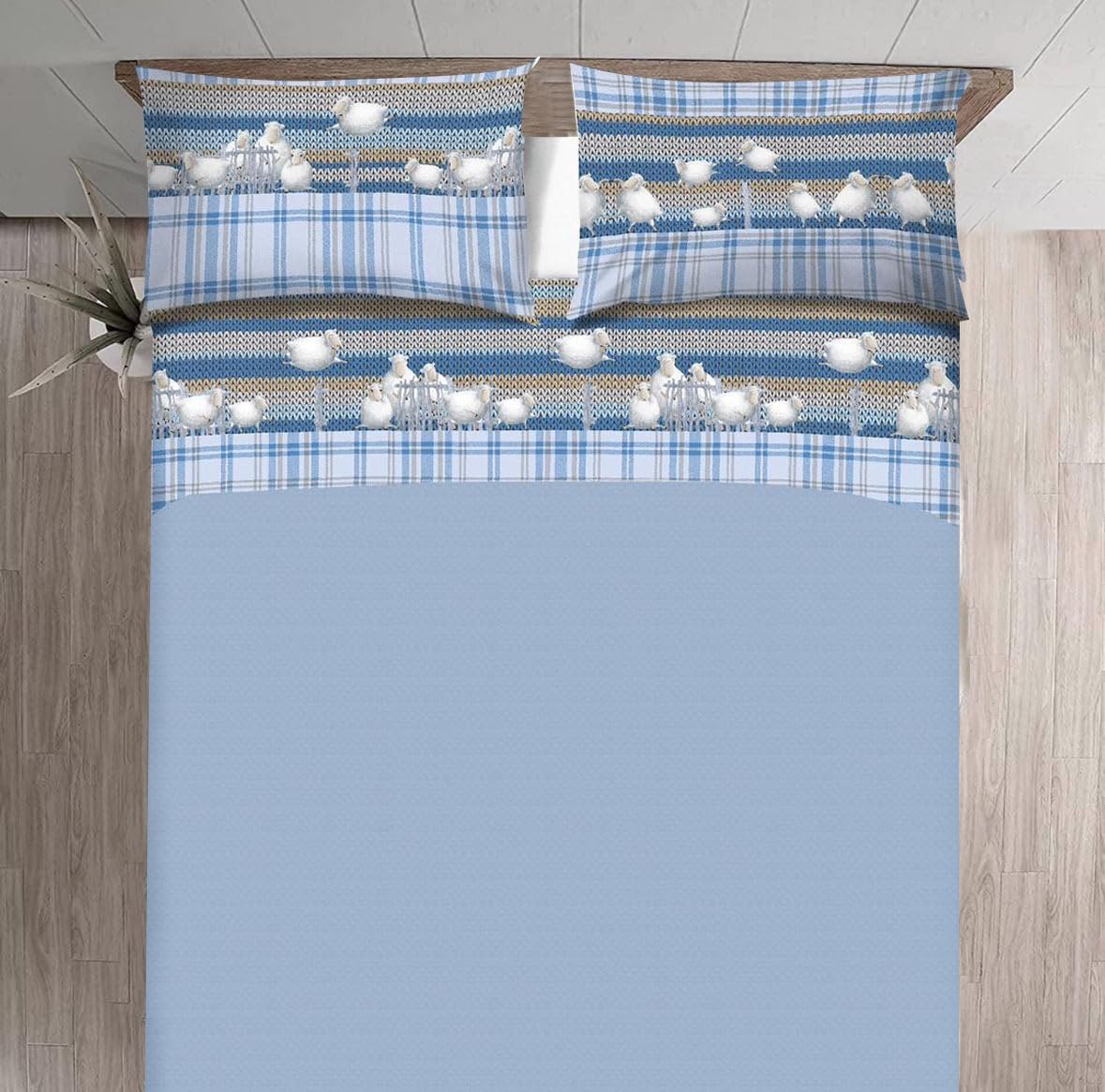 Set Lenzuola Matrimoniali 100% Cotone Con Fantasia Pecorelle - PELLECCHIA COLORI - Made In Italy - Beige