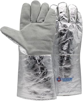 Q-FFL 500C Aluminum Foil Heat Resistant Gloves, Safety Work Gloves, High Temperature Resistant Gloves for Metallurgy,Stove,BBQ