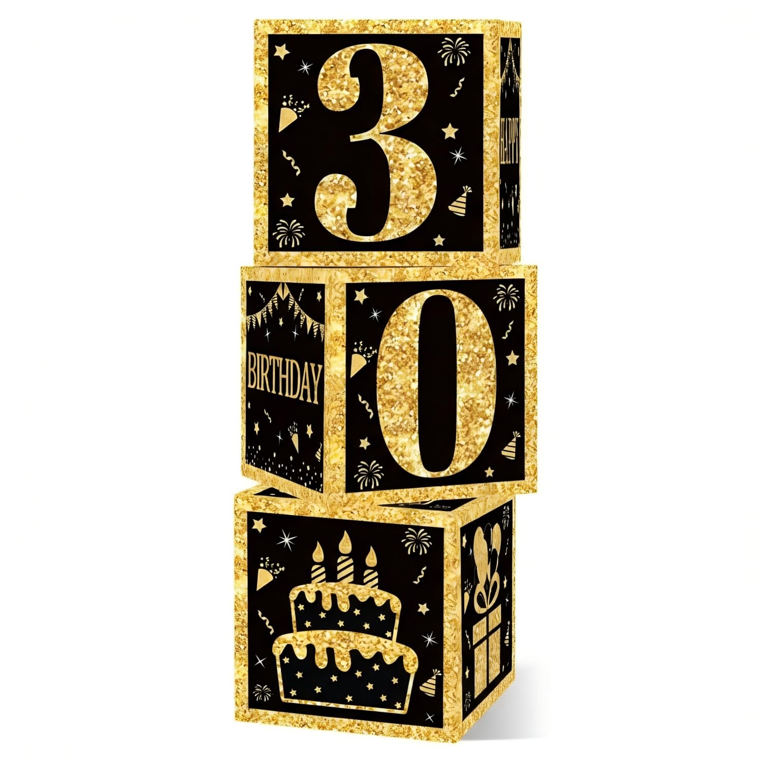 3PCS 30th Birthday Decorations Box for Men Women, Large 26cm Paperboard Keepsake Memory Gift Box Set for 30th Birthday Party Supplies, Decor & Present Wrapping