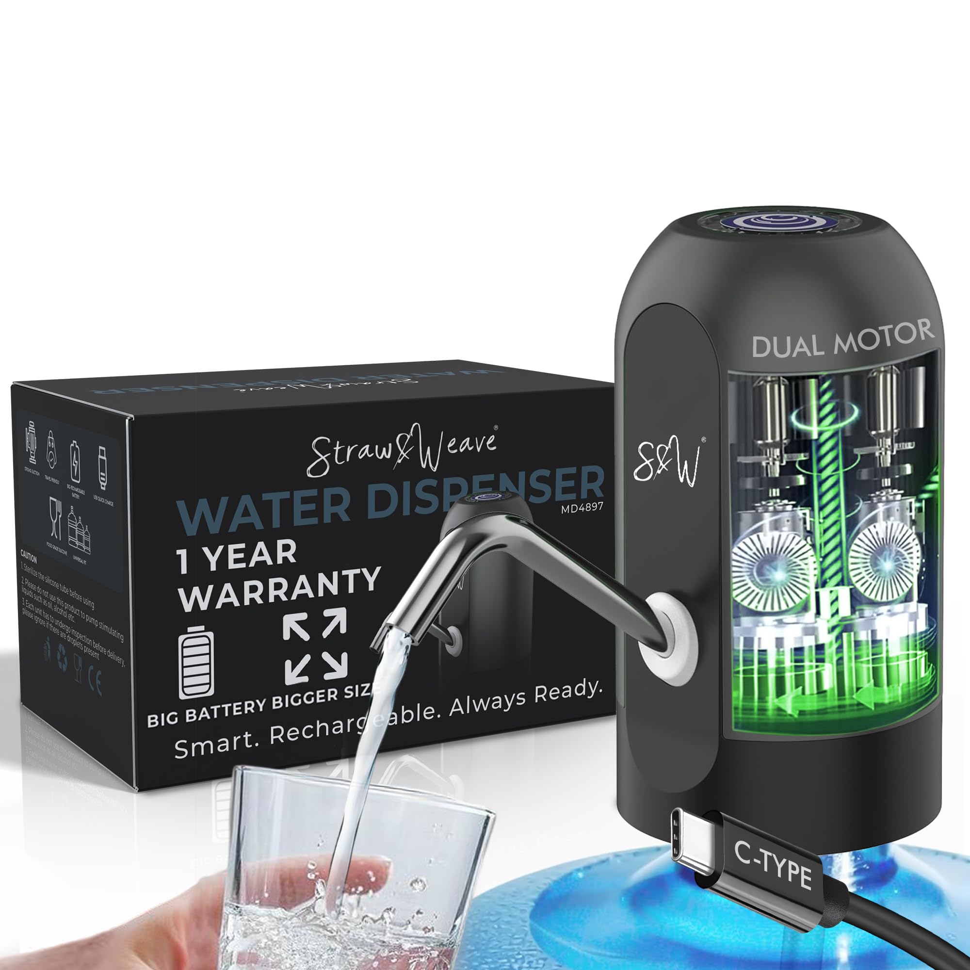 Automatic Water Dispenser Pump for 20 Litre Bottle | Big Battery - Portable C Type USB Rechargeable Water Pump Dispenser for Home, Office | 1 Year Warranty, White