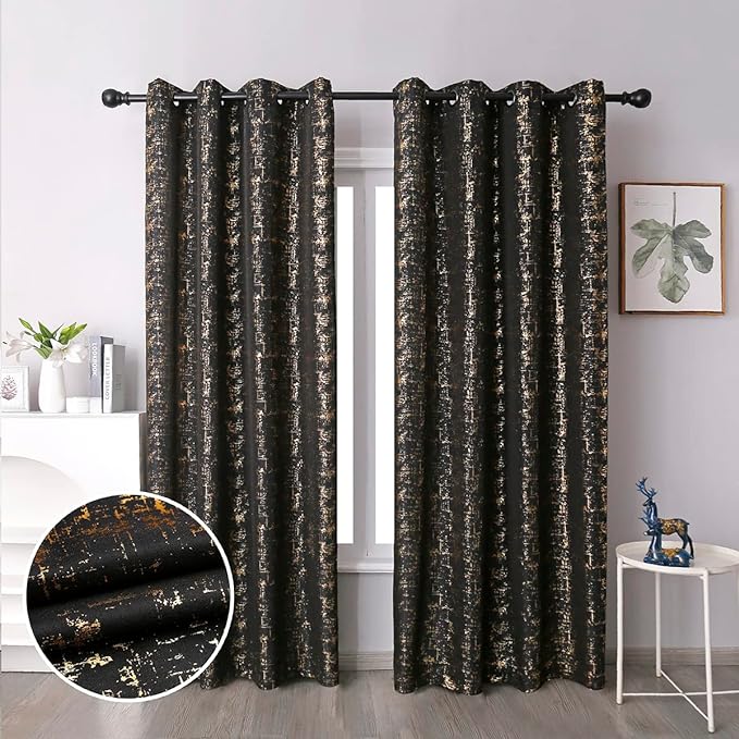 Taisier Home Gold Foil Print Linen Textured Curtains