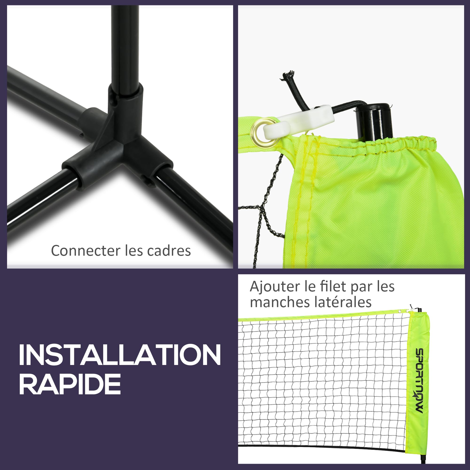 SPORTNOW Filet de Badminton, Filet Portable pour Volley-Ball, Pickleball et Tennis, Hauteur Ajustable de 107 à 155 cm, avec Sac de Transport, Cadre métallique