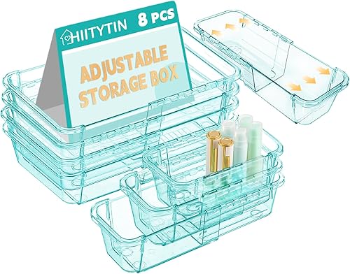 Organizador de cajones transparente extensible mixto, 8 piezas, caja de almacenamiento de tocador ajustable, organizador de cajones de escritorio de
