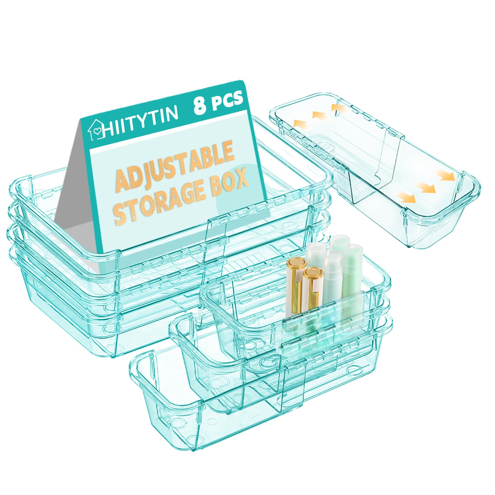 Photo 1 of 15 Pcs Extendable Clear Drawer Organizer, All Adjustable Vanity Storage Box, 2-Size Desk Drawer Organizer, Acrylic Storage Bins for Makeup, Cosmetic, Bedroom Dressers Tool Organizer for Gadgets