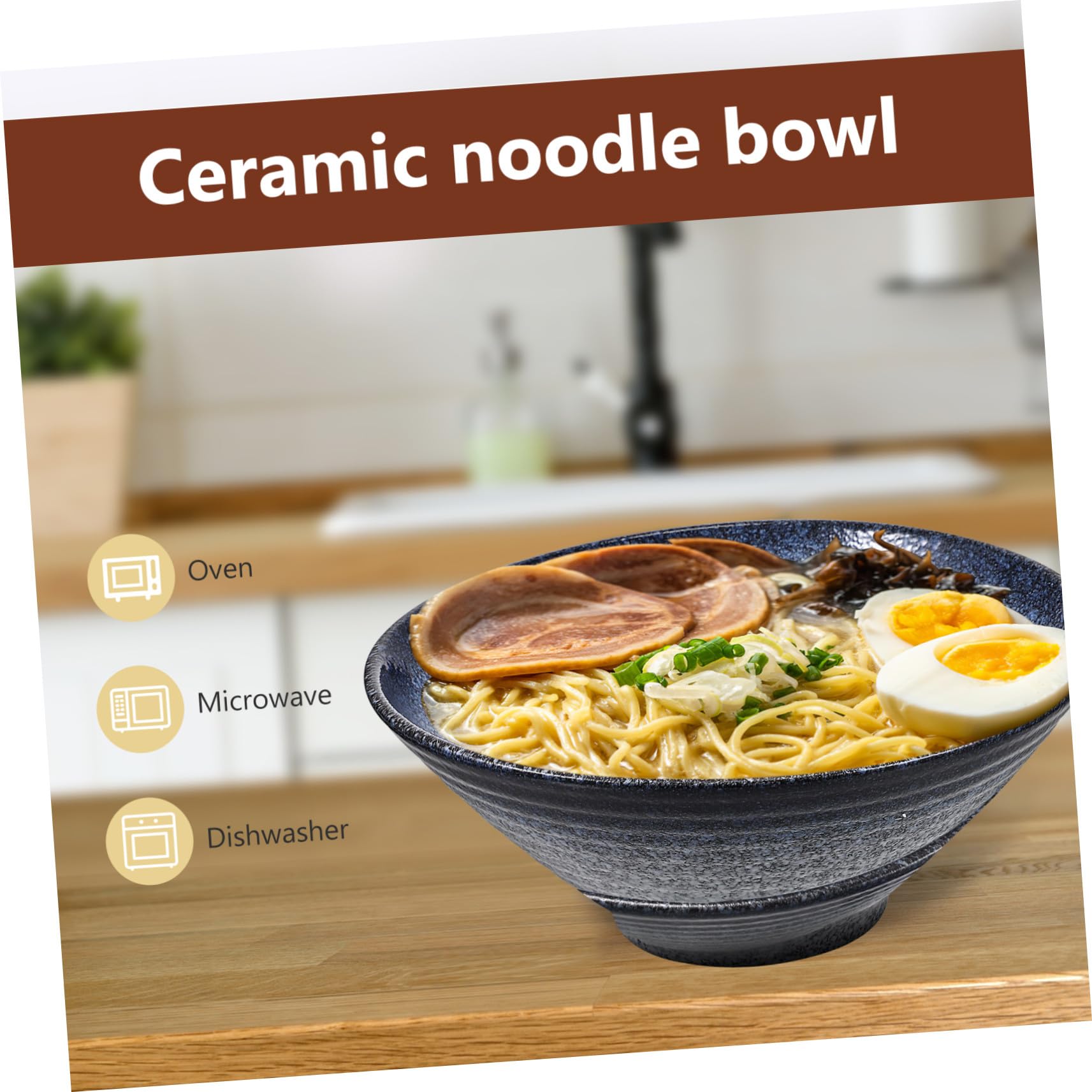 Cabilock Bol à Ramen Japonais Céramique avec Baguettes et Cuillère Antidérapante Résistante Micro-ondes et Lave- pour Nouilles et Maison