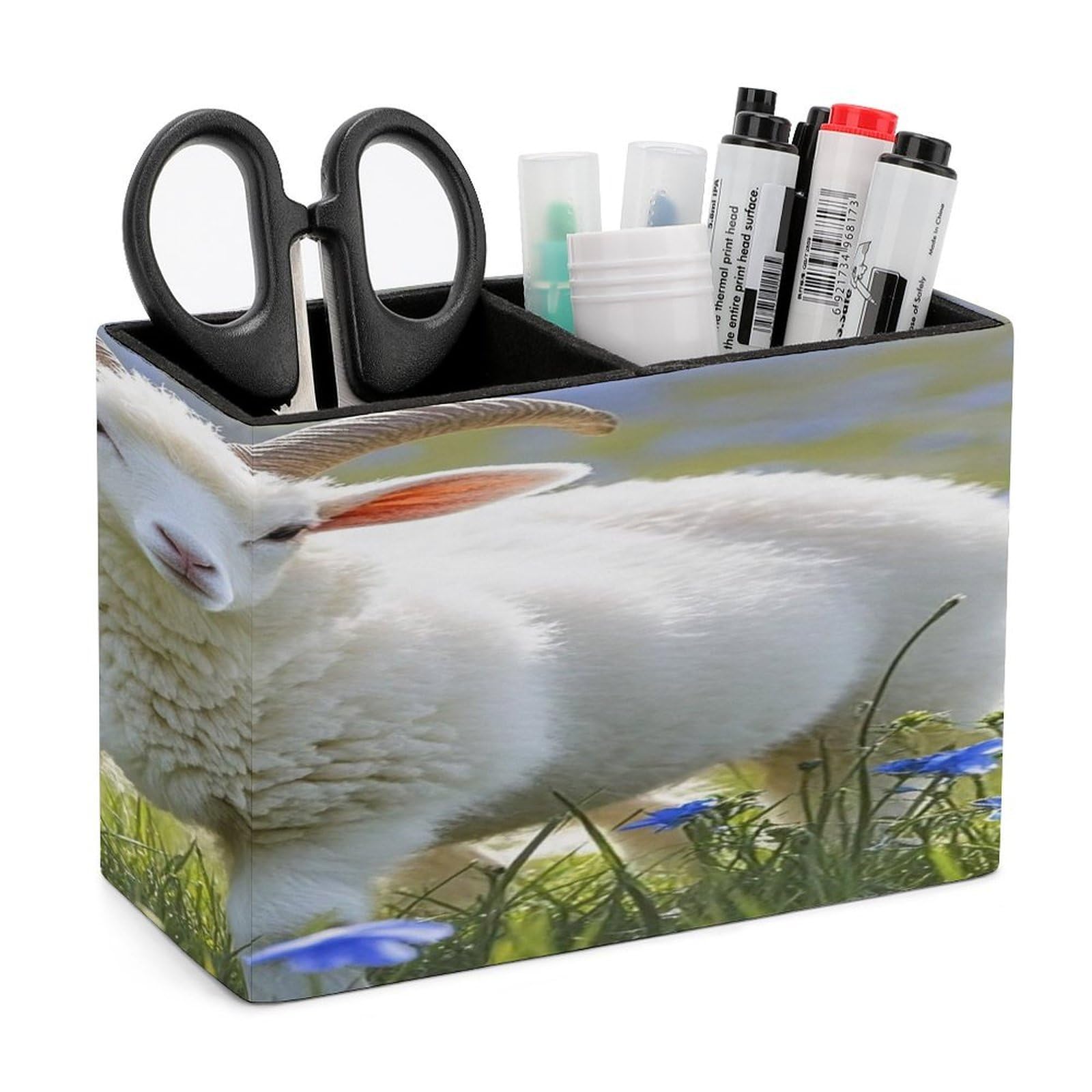 LZQPOEAS Sheep Leather Pen Holder with 2 Compartments Luxury Pencil Holder Minimalist Pencil Cup Brush Scissor Holders Elegant Pen Cup for Office Home Desk Accessories