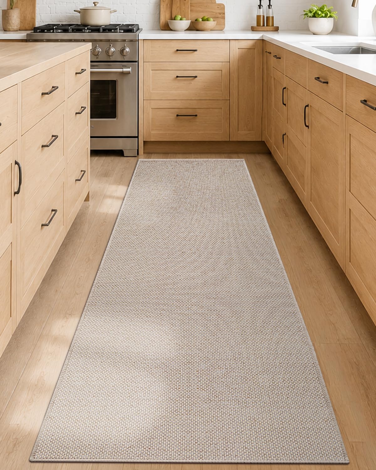 COLOR&GEOMETRY Thin Kitchen Runner 71x243cm Rubber Backed Non Slip,Khaki — image 1