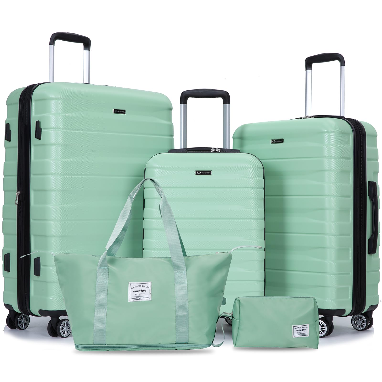 luggage sets 5 piece expandable hardside suitcase set with spinner wheels, lightweight pc travel luggage set with tsa lock?21/25/29, light green