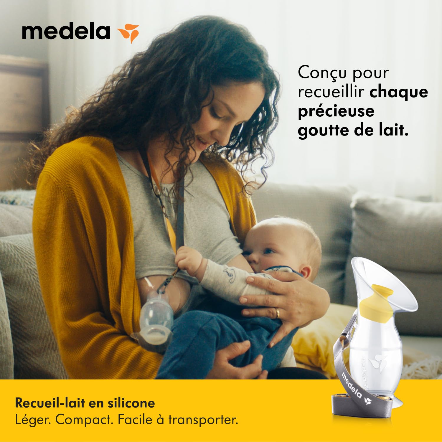 Medela recueil lait maternel en silicone pour les mères qui allaitent, économiseur de lait avec une base à ventouse et un couvercle pour le stockage, conçu pour l'allaitement quotidien