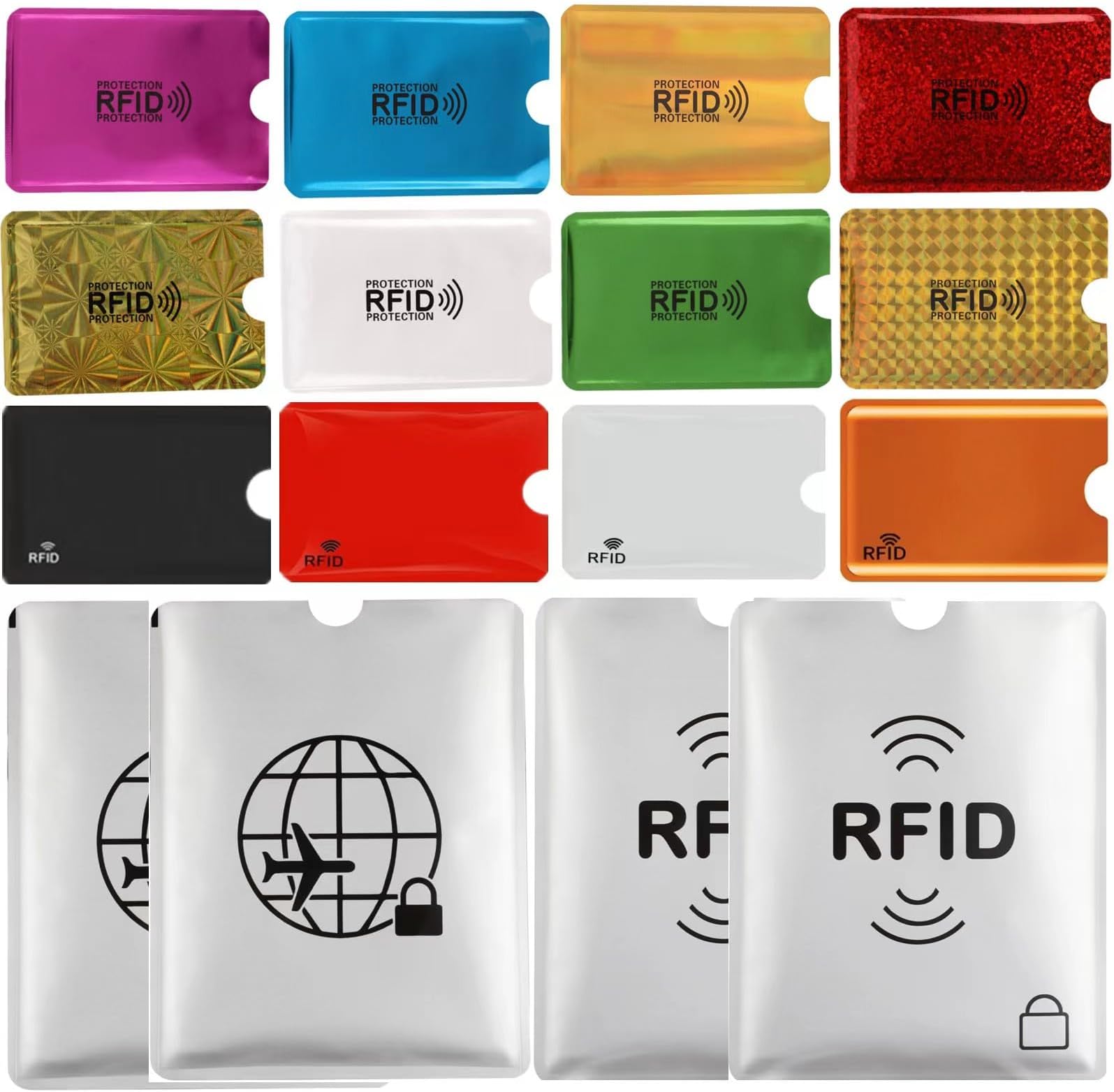 16 RFID Blocking Sleeves Set (12 Colorful Credit Card Protector RFID Blocking Sleeve & 4 RFID Passport Holder). Effectively Protect Your Credit, Debit, and ID Cards From Electronic Theft.