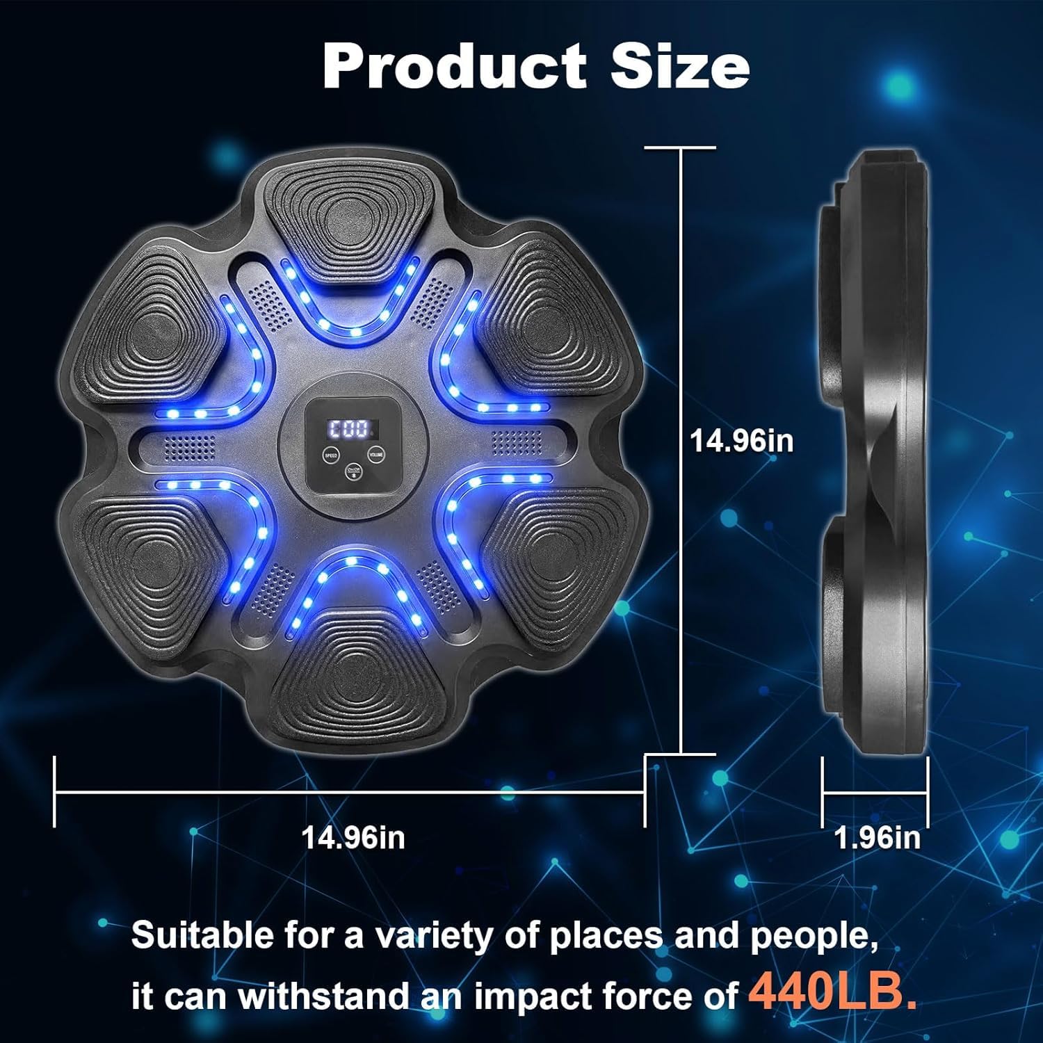 Maszyna bokserska premium z rękawicami bokserskimi, inteligentna maszyna bokserska Bluetooth z elektroniką LED, montaż ścienny, boks muzyczny, sprzęt treningowy do domu