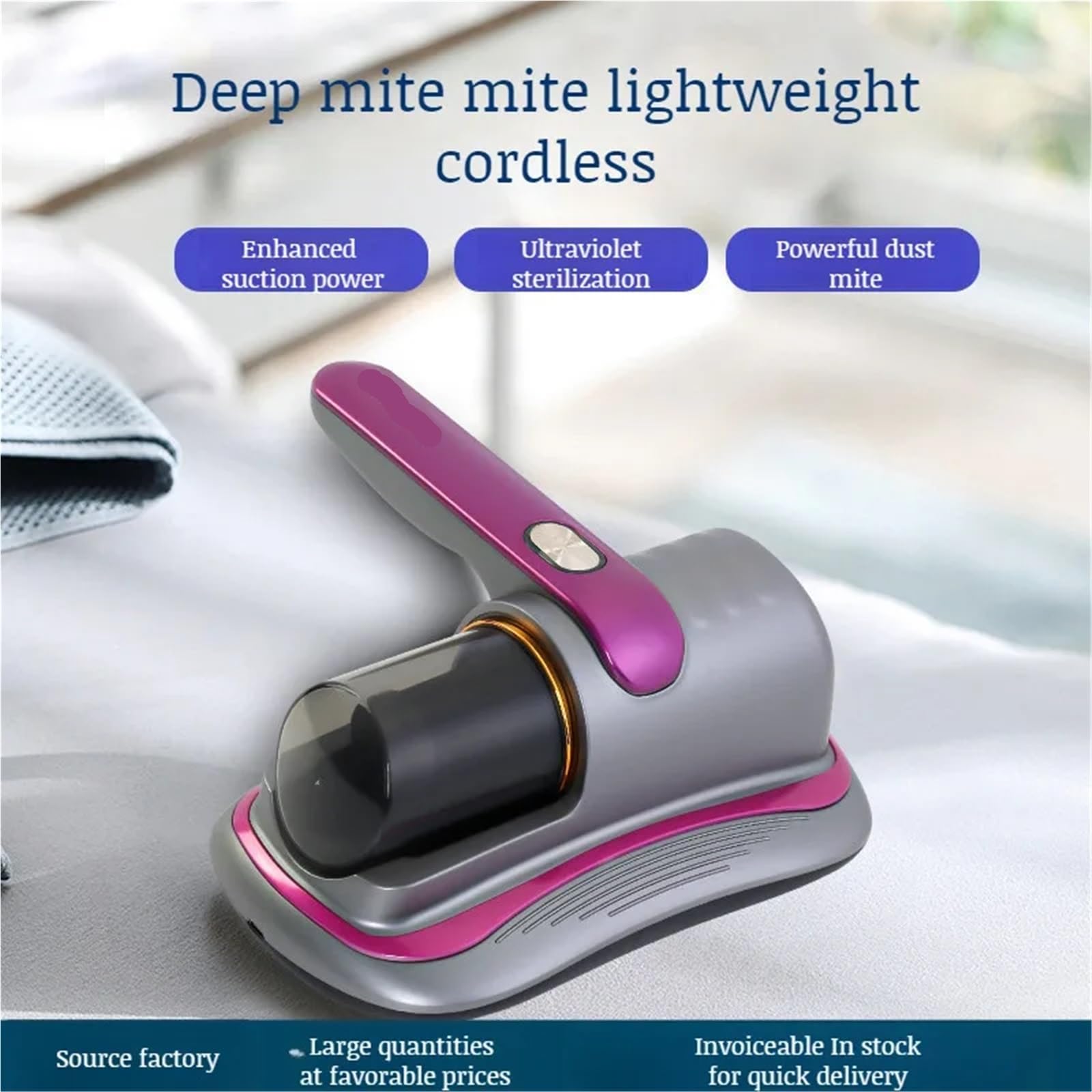 Aspiradora de colchón, máquina de esterilización de colchón para el hogar, portátil, portátil, inalámbrico, eliminador de ácaros, carga USB para cama, alfombra, sofá (dorado) (morado 1)