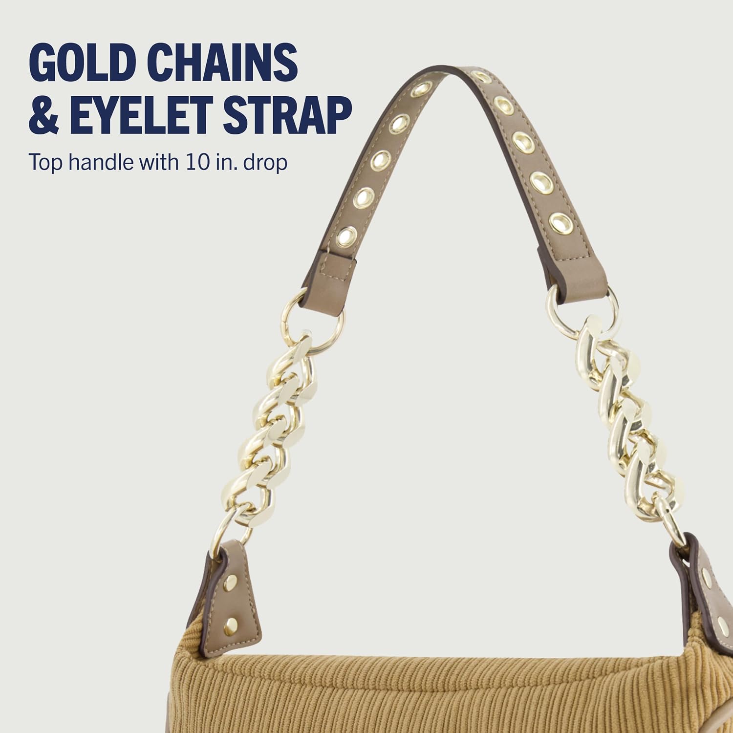 True Religion Women's Shoulder Bag Purse, Corduroy Hobo Handbag with Chain Strap