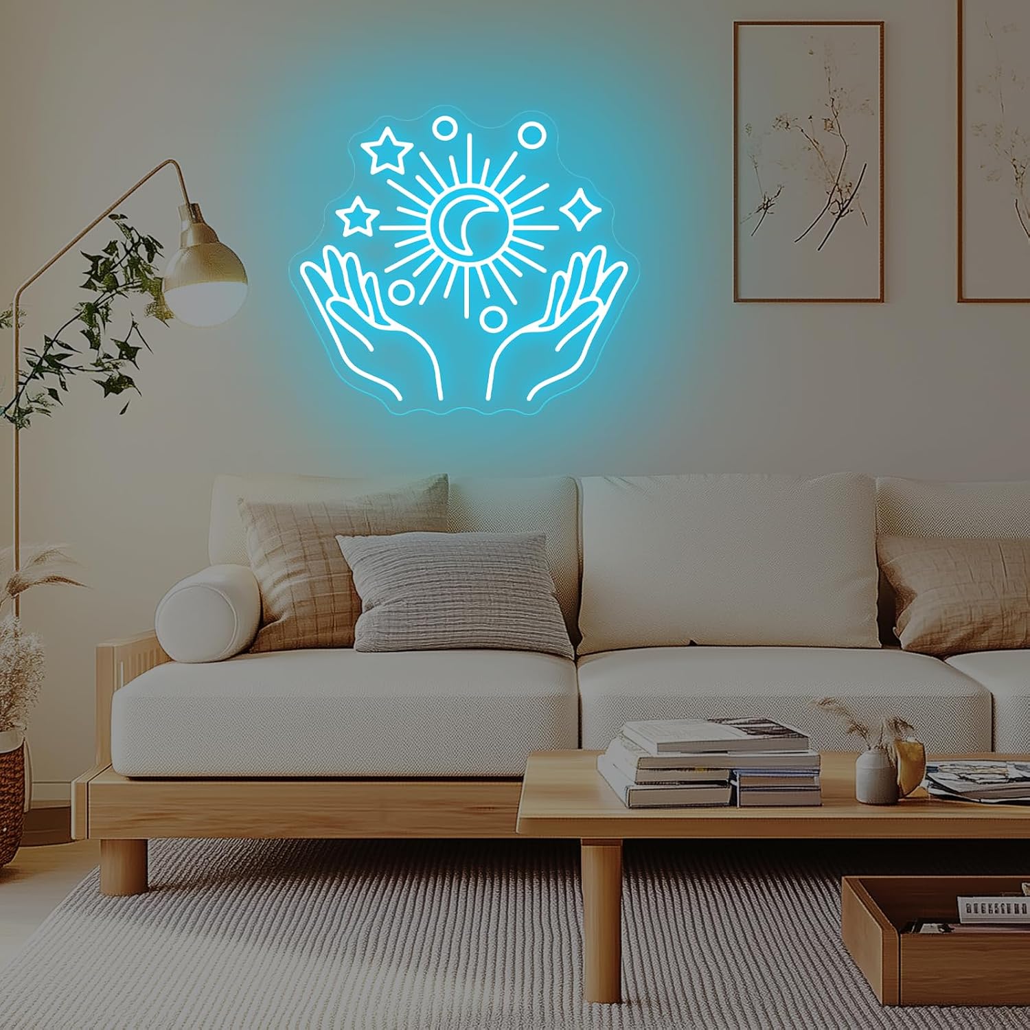 Moon Star Neon Sign for Bedroom Meditation Space Boho Wall Decor image 4