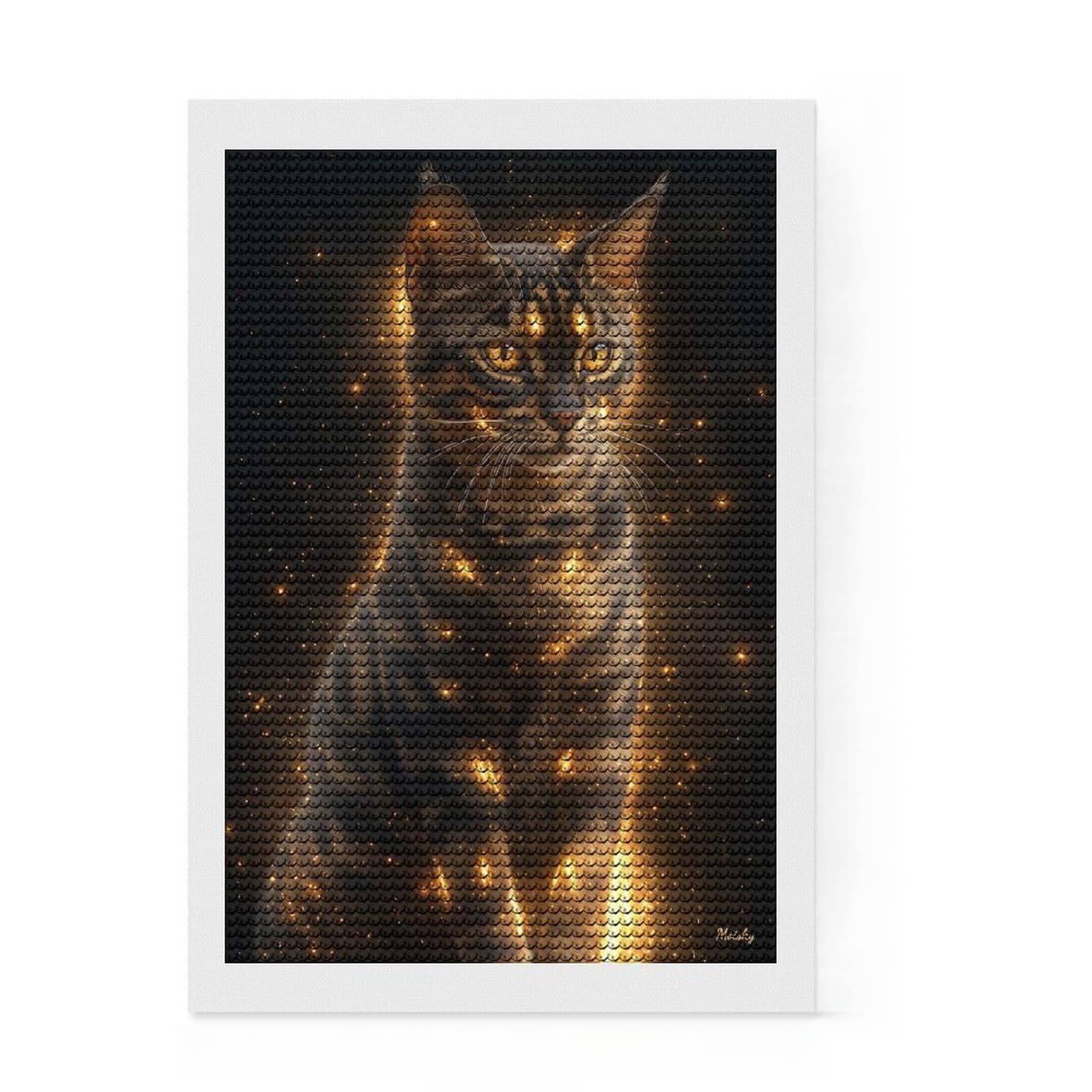 Junmoney Golden Glow Bengal Cat - Mystical Feline Art - Enchanted Cat Portrait Diamond Style Art Kit 8"x12", Round Gems, Mindful Craft Project, Thoughtful Present, Aesthetic Room Decor