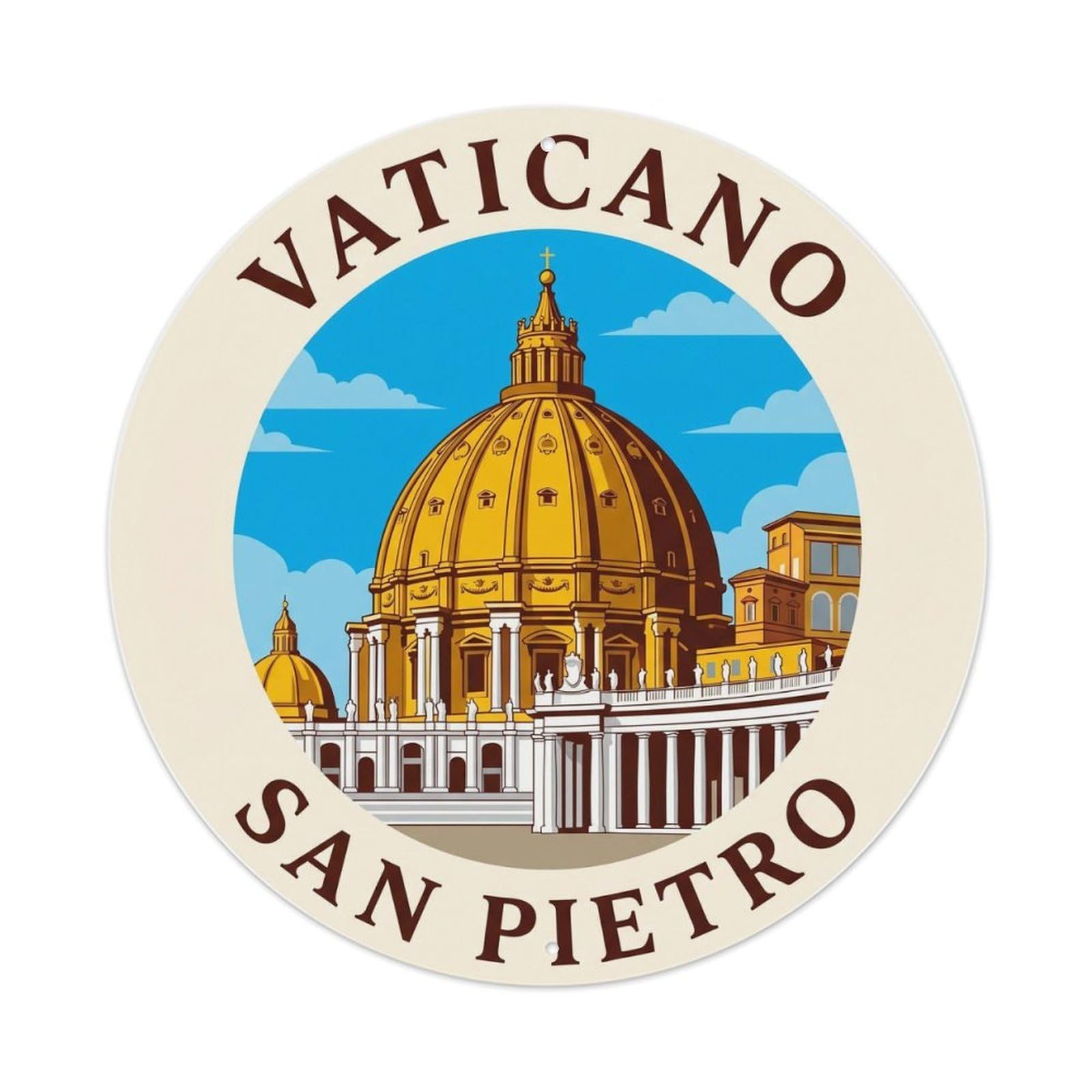 Vintage Travel Vatican Basilica Rome Metal Tin Sign Plaque Wall Decor for Cafe, Club Bar, Office, Home Garden Round Metal Poster 8x8Inch
