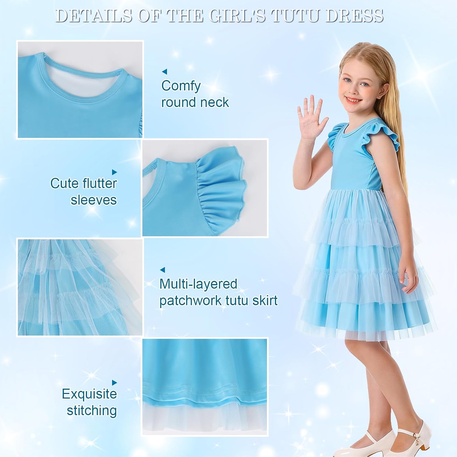 COTRIO Girls Dress Tulle Tutu Dress for Girls Dresses Toddler Kid Summer Dresses Ruffle Twirly Sundress Birthday Party Outfit