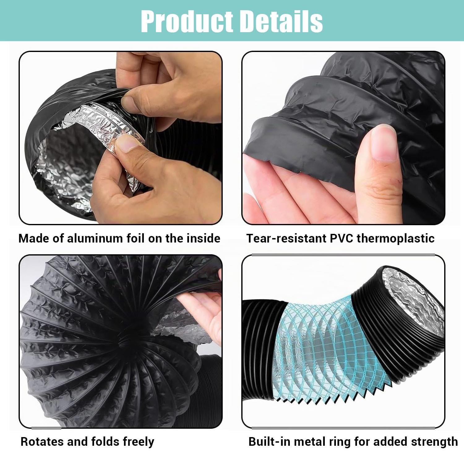 Manguera De Ventilación Tubo Flexible De Salida De Aire Aluminio PVC 2m