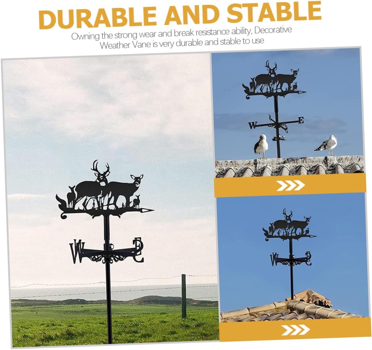 Gadpiparty Iron Decorative Wind Direction Indicator Set with Metal Elk Design for Outdoor Garden Patio Roof Mount Weather Vane Decor