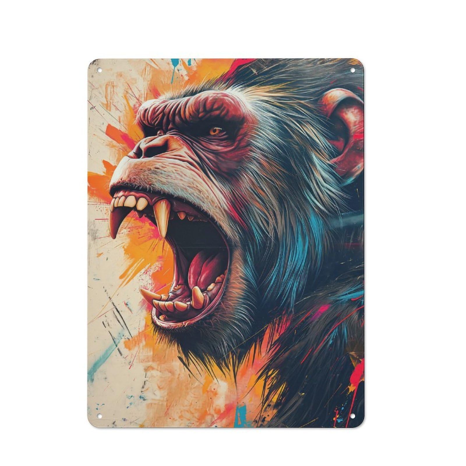 Junmoney The Angry Gorilla Retro-Style Tin Sign 40X30cm For Home Bar Wall, With Clear Retro Wall Decor Character