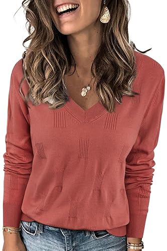 Arach&Cloz Women's Soft V Neck Long Sleeve Fall Casual Regular