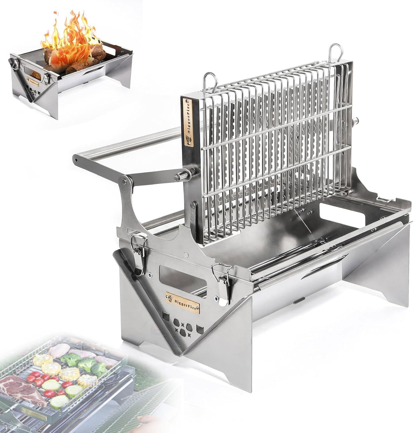 Obrotowy przenośny grill węglowy ze stali nierdzewnej 360 stopni kosz palacza ze stali nierdzewnej z wyjmowaną tacą ociekową składany zewnętrzny grill na kempingu Piknik i podwórko