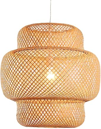 1-Pack Bamboo Lamp Shade, Handmade Rattan Pendant Light, Bohemian Country Style Hand Woven Hanging Lighting Fixture, for Kitchen Island, Hallway, Bedroom, Dinning Table.