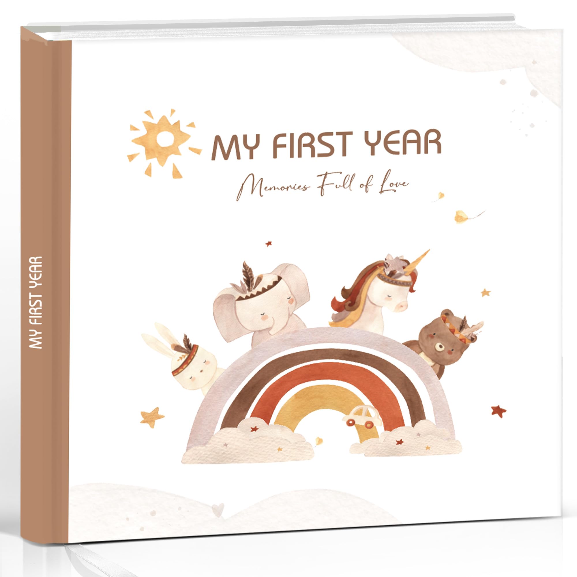 Hyggartn Baby Memory Book & Photo Album “My First Year”, First Year Keepsake for Photos & Milestones, with Stickers