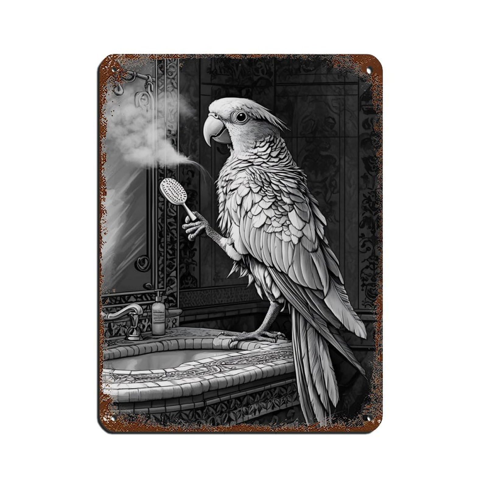 Quirky Parrot Bathroom Art Tin Sign Vintage Metal Pub Club Cafe Bar Home Wall Art Decoration Poster Retro 12x16inch(30x40cm)