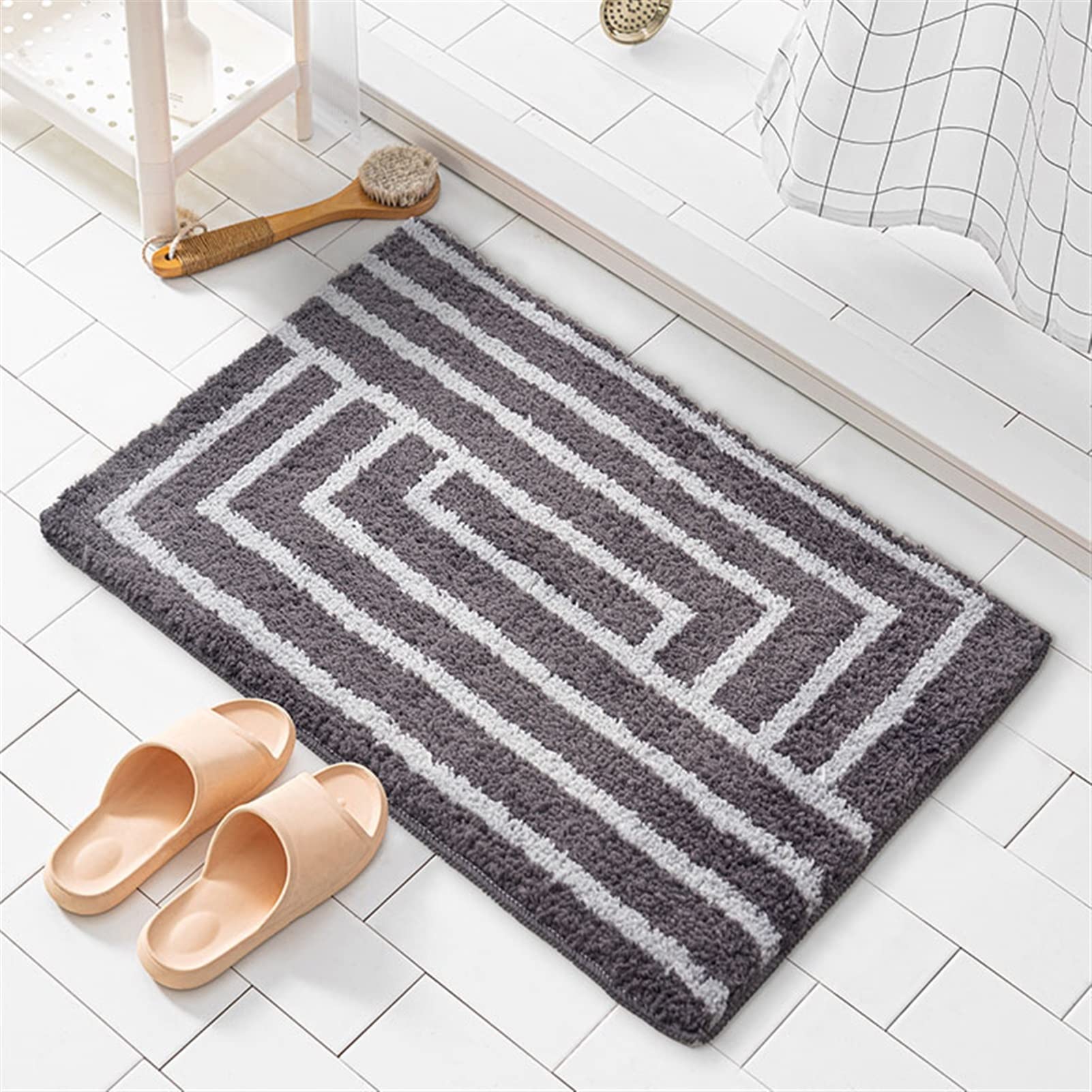 Tappeti da Bagno a Pelo Lungo Antiscivolo, Tappetino Lavabile in Lavatrice Assorbente d'Acqua per Vasca, Doccia e Bagno (Blanco : Gris, Size : 40 * 60cm)