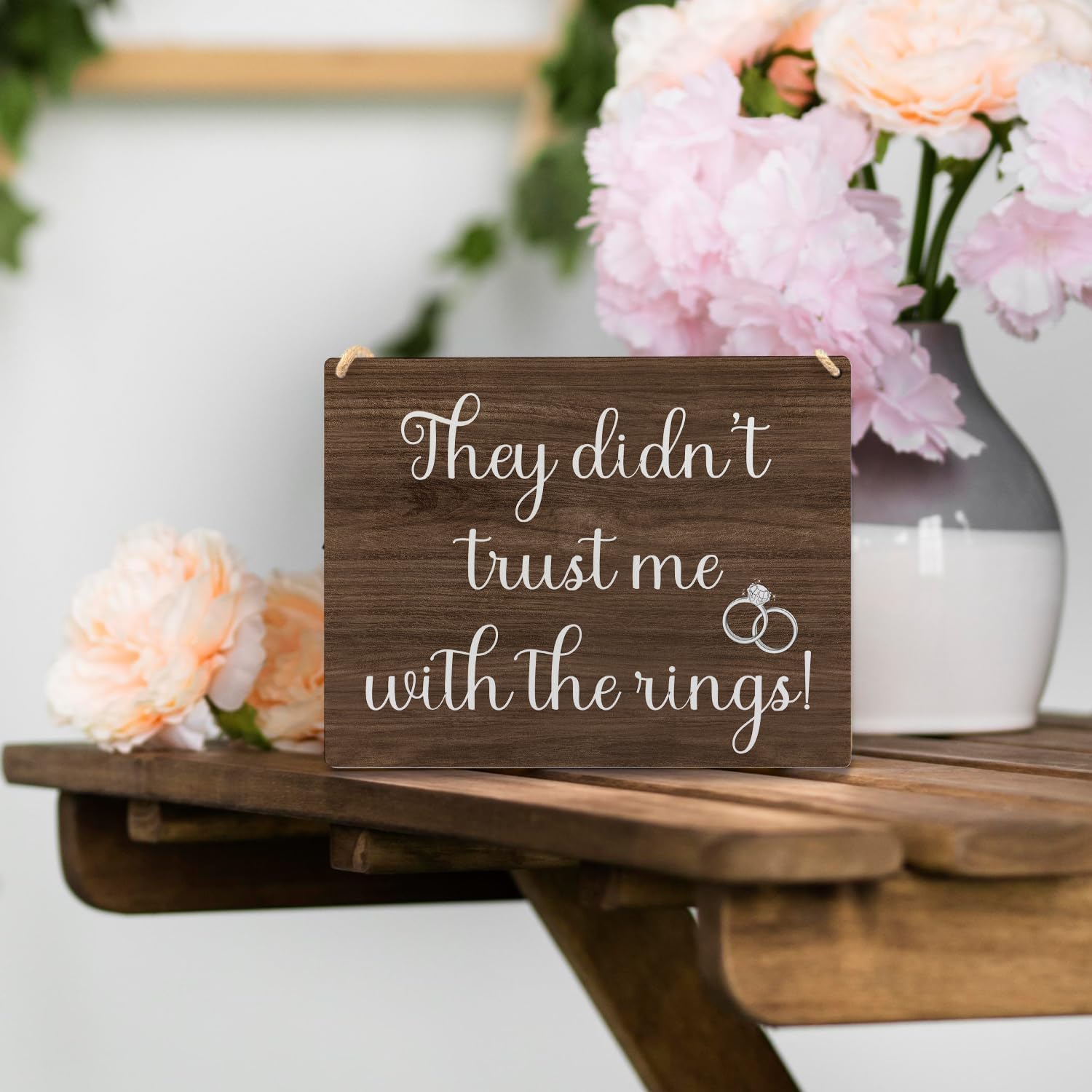 Ryeolo Funny Ring Bearer Sign - They Didn't Trust Me With the Rings - Wedding Wood Hanging Signs, Rustic Decorations, 10.2x7.8 Inches Wall Pediments