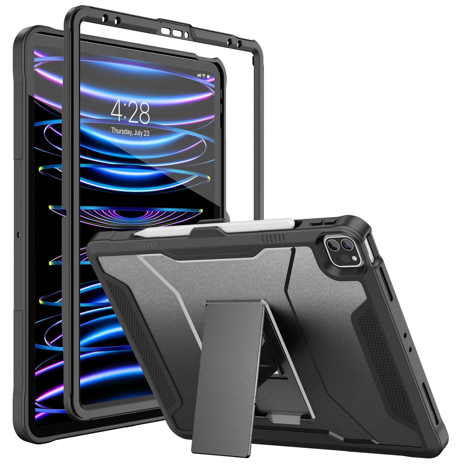 Soke Case for iPad Pro 12.9 Inch 6th/5th/4th Generation(2022/2021/2020 Release), Rugged Shockproof Protective Cover with Built-in Kickstand for Apple iPad Pro 12.9 - Black