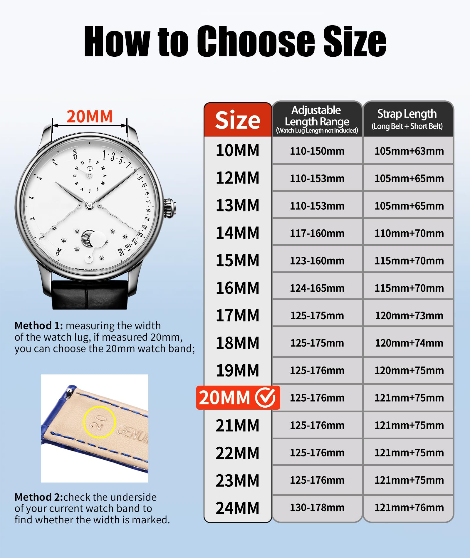 BINLUN Correa de Reloj de Cuero 10MM-24MM Diseño Cocodrilo Aligátor Liberación Rápida Correas de Repuesto para Smartwatch Hombre Mujer — view 6