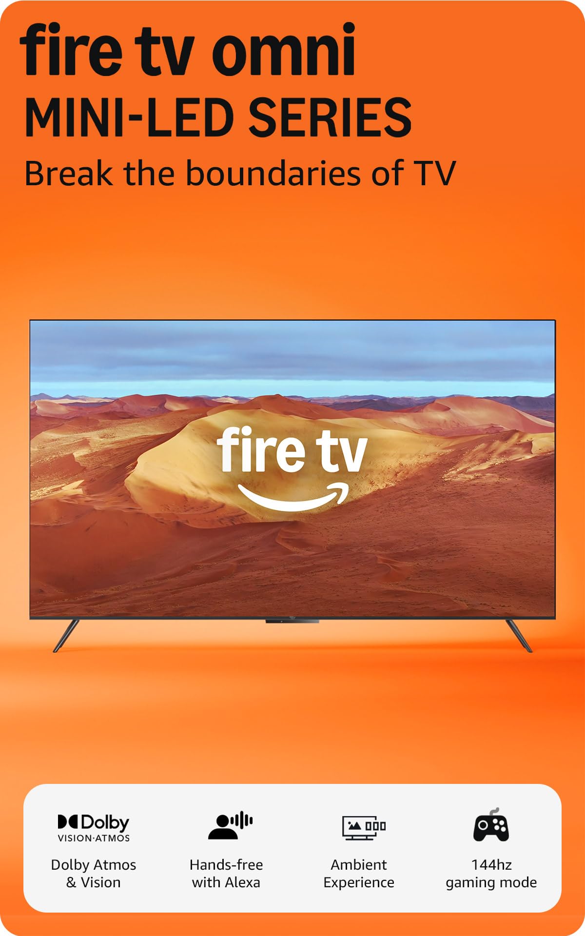 Amazon Fire TV 55" Omni Mini-LED Series, QLED 4K UHD smart TV, Dolby Vision IQ, 144hz gaming mode, Ambient Experience, hands-free with Alexa, 2024 release