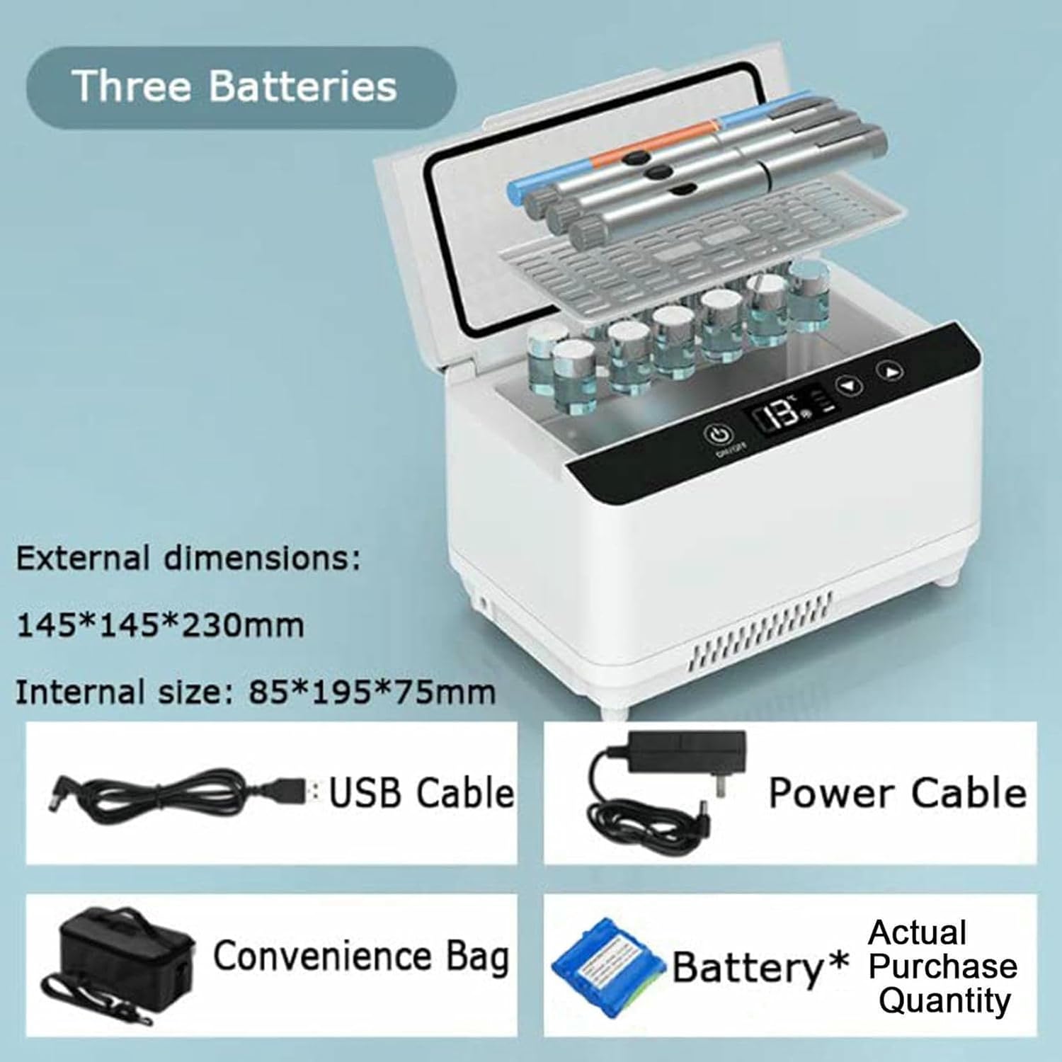 Large Capacity Portable Insulin Cooler Refrigerated Box, Medicine Refrigerator and Insulin Cooler for Car, Travel, Home,NO-Battery