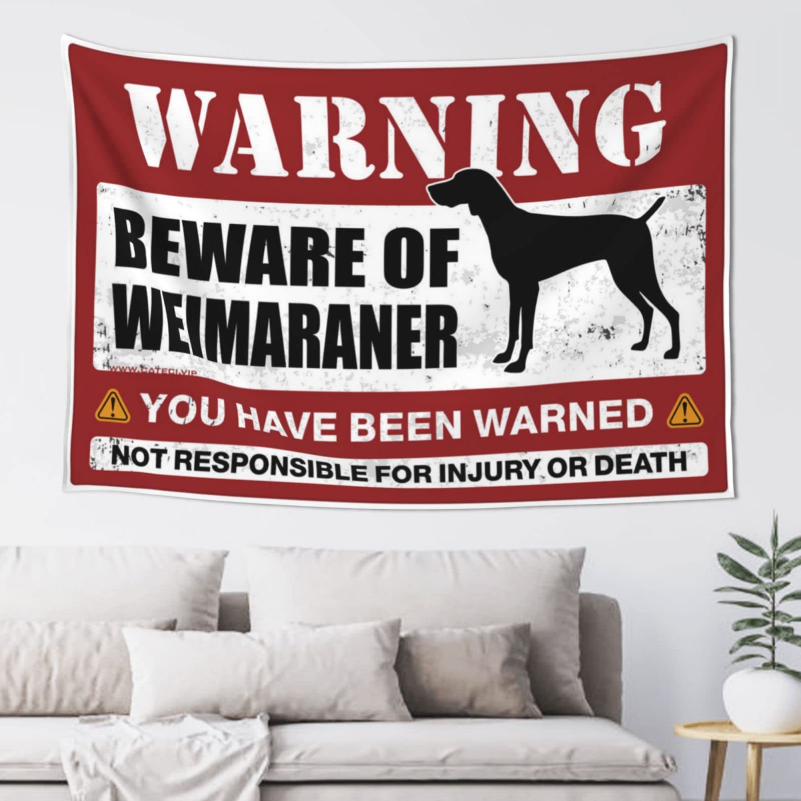 PRAVOXI Bar Stuff For Man Cave Beware Of Weimaraner Tapestry Backyard Bar Decor Hanging Wall Decor(75X100CM)