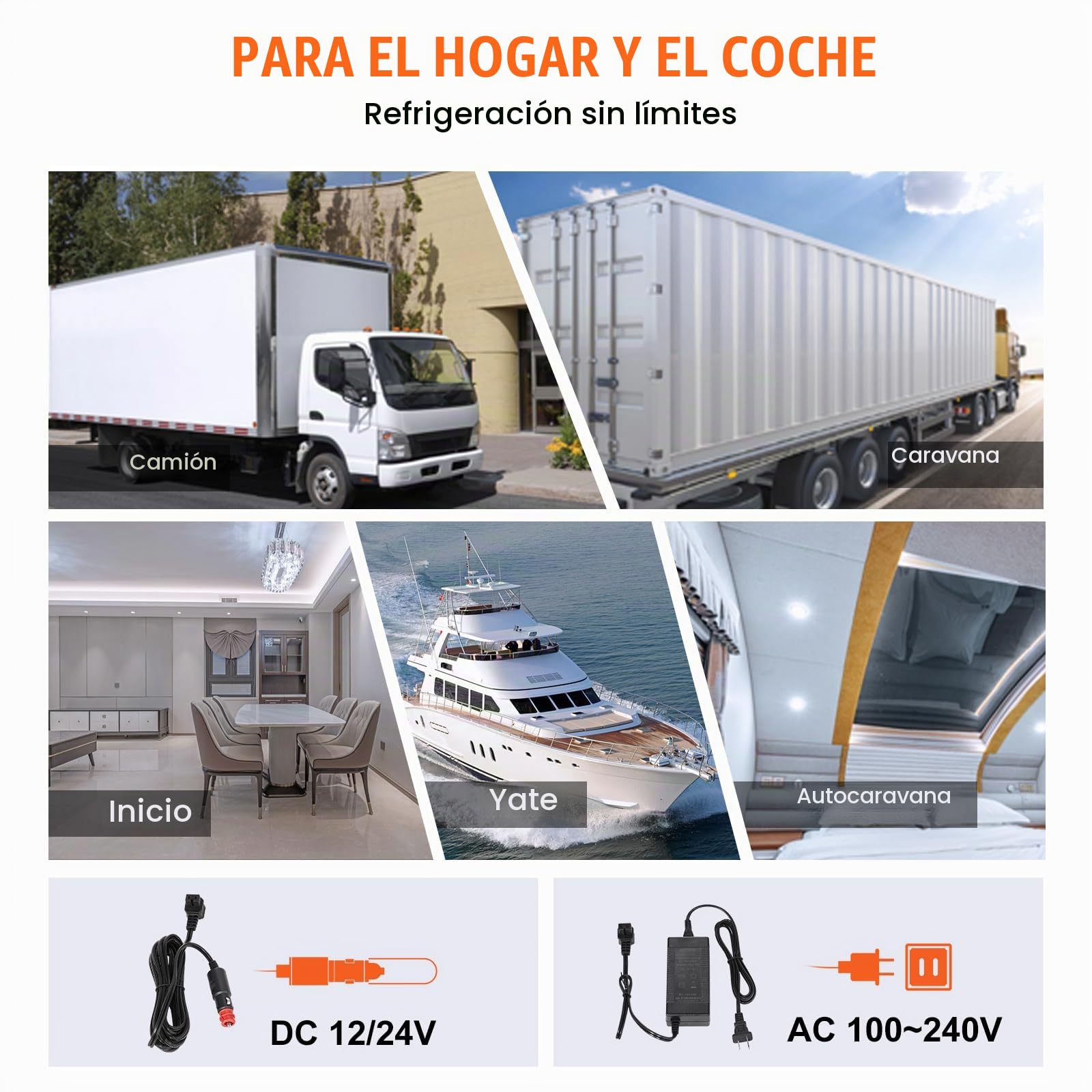 VEVOR Nevera Eléctrica Portátil de 20 L Nevera Portátil para Coche 12/24 V CC 100-240 V CA Nevera de Una Zona para Coche 0,6 kW.h -20 °C a 10 °C Congelador Ajustable para Camión Barco Camping