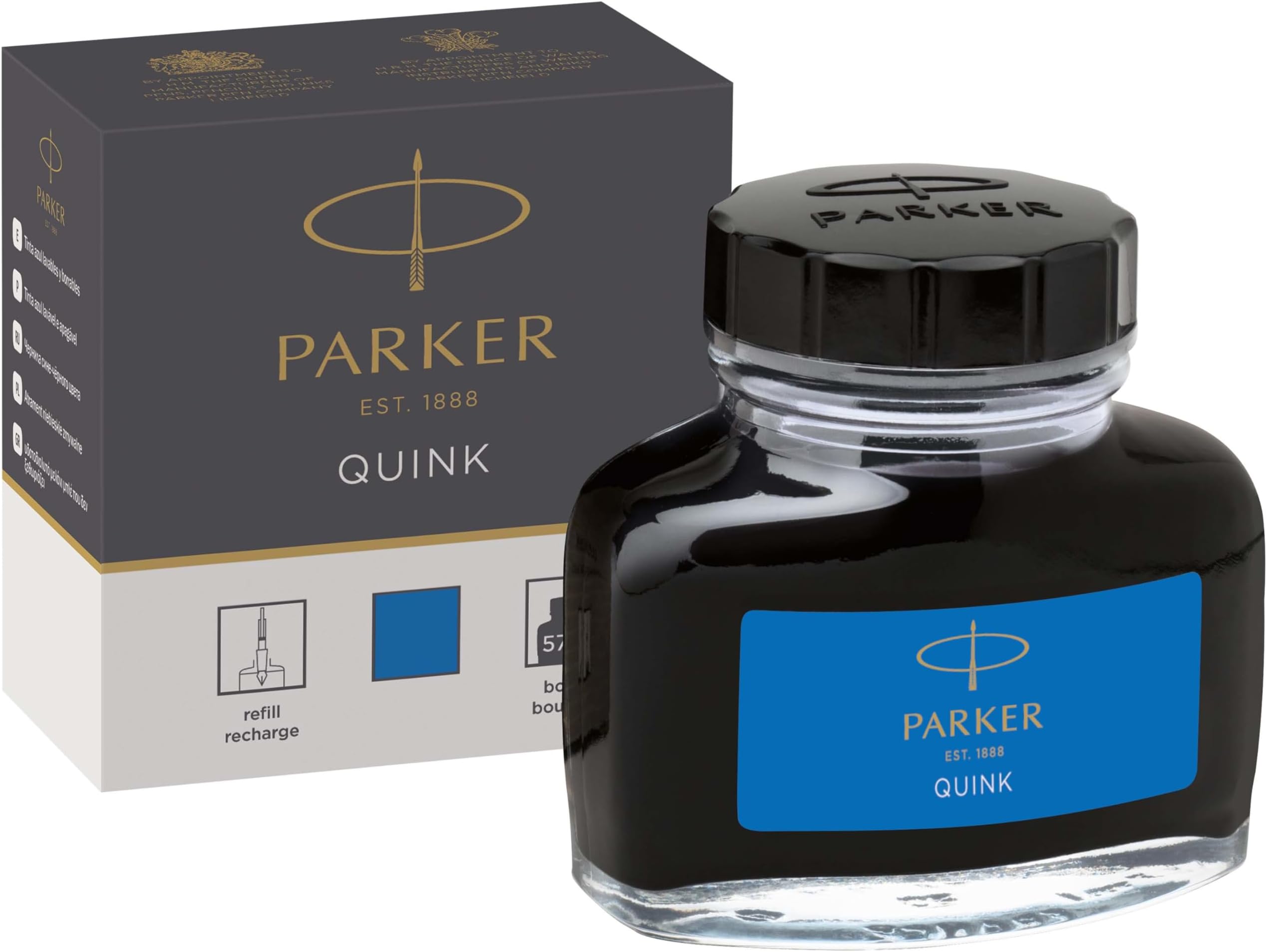 Parker Fountain Pen Ink Bottle | Washable Blue QUINK Ink | 57 ml Fountain Pen Refill.