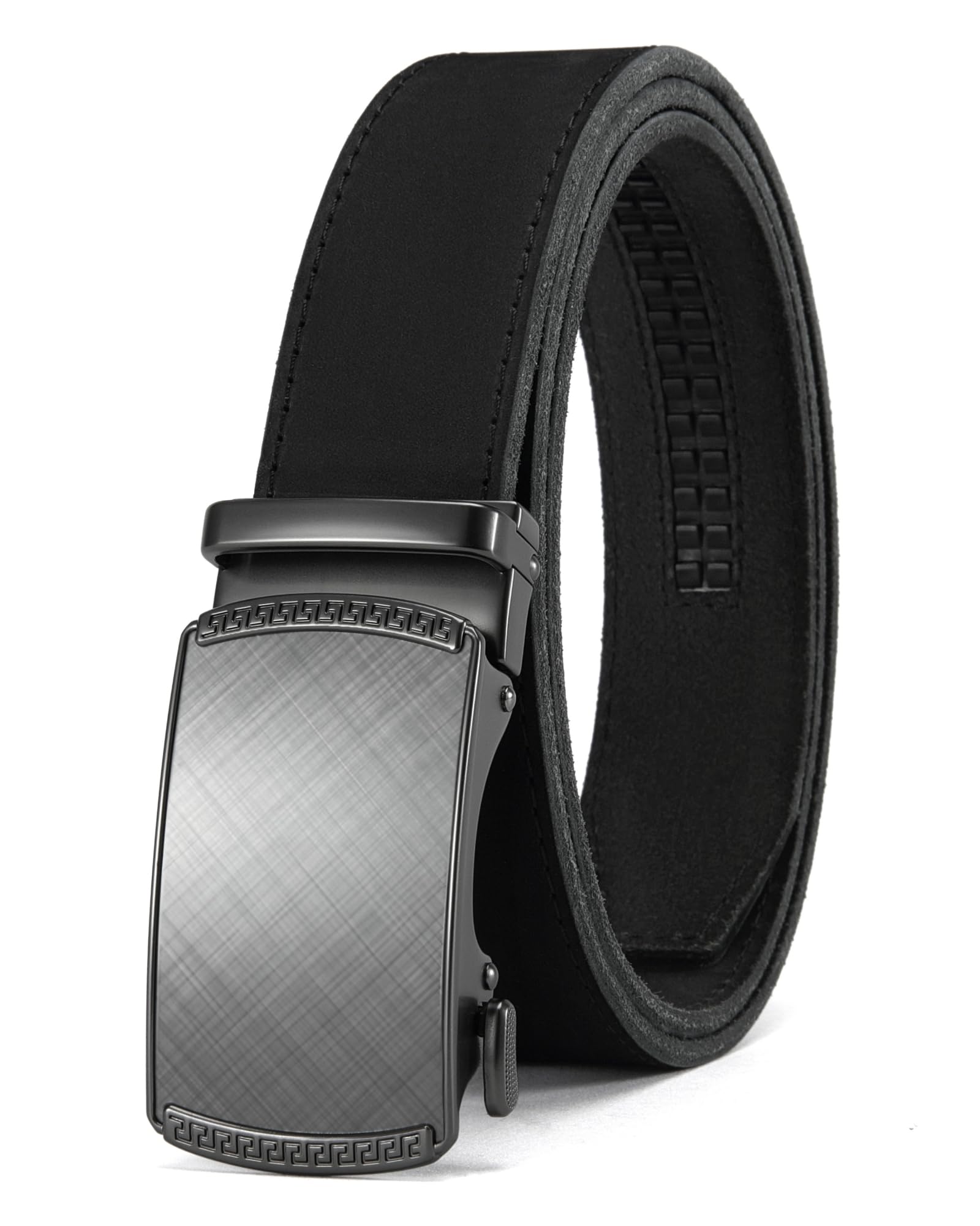 CHAOREN Ceintures pour homme – Ceinture à cliquet en cuir pour homme 3,5 cm pour jeans – S'adapte partout, Charcoal Depiction Imperial – Noir pleine fleur, 36/42" taille