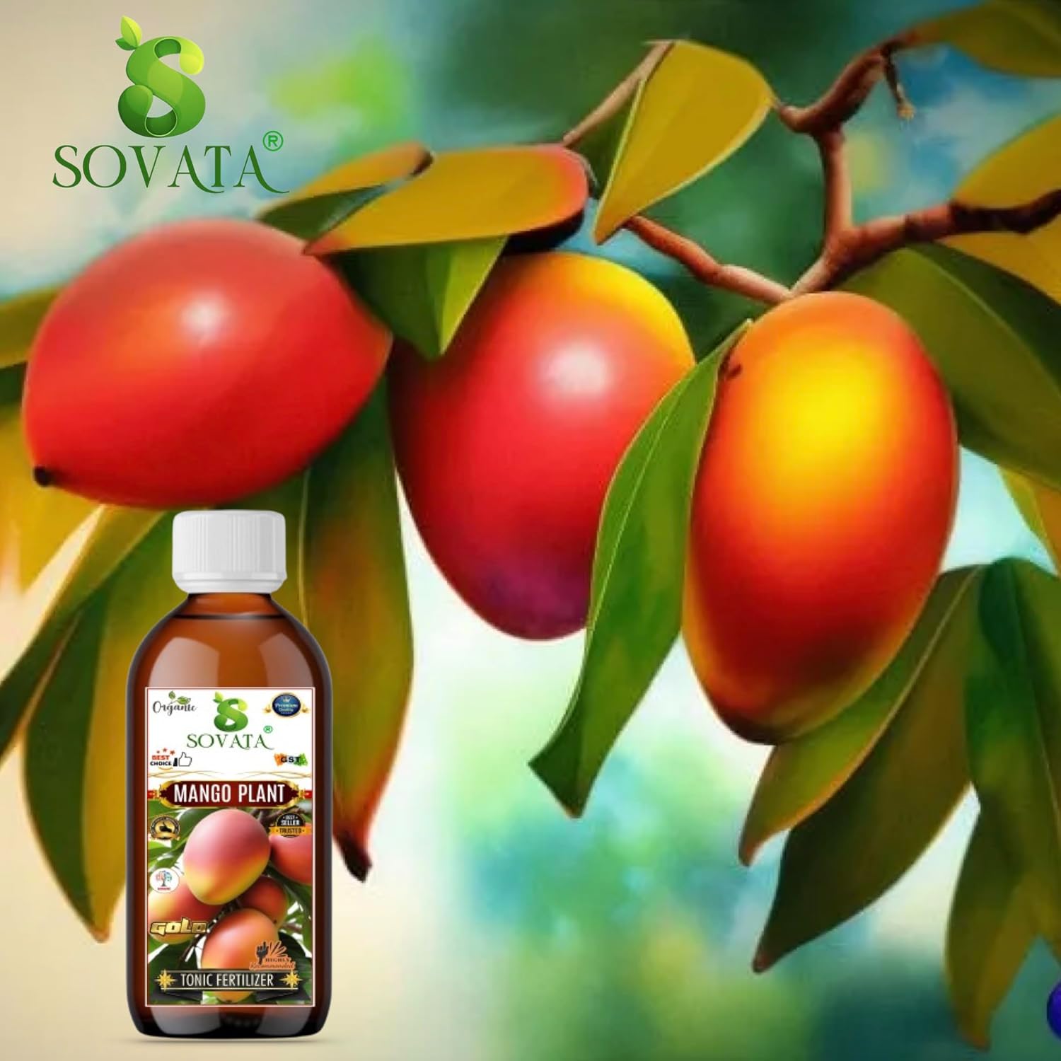 Sovata® Mango Tonic Fertilizer, Essential Organic Powerful Liquid Tonic for Fast Growth and Heavy Fruiting of Mango Plants. (200 ml)